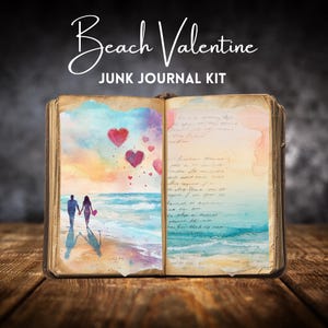 Kit de diario basura de San Valentín en la playa / Papeles digitales imprimibles de San Valentín / Efímeras de San Valentín / Suministros para diario basura Álbum de recortes de San Valentín