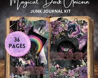 Dark Unicorn Junk Journal Supplies, Printable Kit, Digital Download