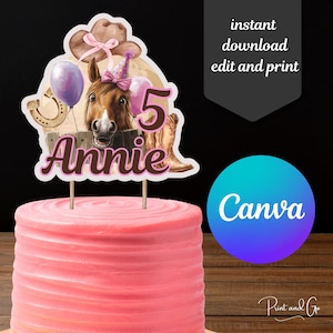 Decorazione per torta a forma di cavallo, decorazione di compleanno stampabile, torta di compleanno personalizzata per ragazze, download immediato