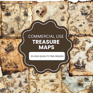 Vintage Treasure Map Clipart Bundle - 21 hochwertige Aquarell JPGs für Scrapbooking und den digitalen Download