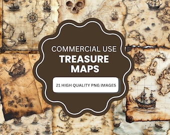 Vintage Treasure Map Clipart Bundle - 21 High Quality Watercolor JPGs for Scrapbooking and Digital Download
