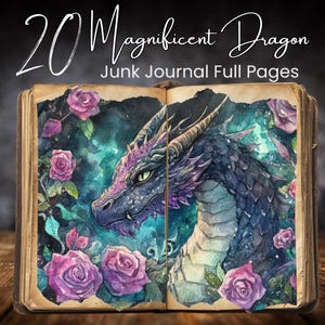 Dragon Junk Journal Full Pages, Scrapbook Papers, Printable , instant download