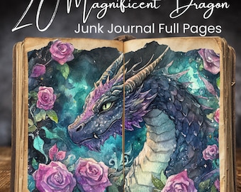 Puede incluir: Una descarga digital de 20 páginas imprimibles con ilustraciones de acuarela de dragones y rosas. Las páginas están diseñadas para su uso en diarios de chatarra.