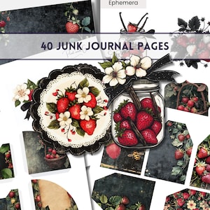 Strawberry Ephemera , Junk Journal Kit - Printable Stationary - Strawberry Prints - Digital Download