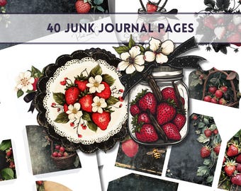 Strawberry Ephemera , Junk Journal Kit - Printable Stationary - Strawberry Prints - Digital Download