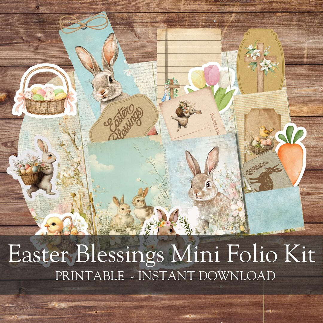 Easter Printable Folio Kit - Junk Journal Kit - Bunny Printable ...