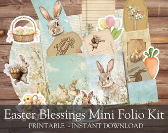 Easter Printable Folio Kit - Junk Journal Kit - Bunny Printable Download