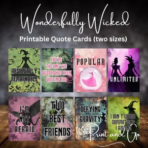 Cartões de diário com citações imprimíveis Wicked para scrapbooking, decoração de planner e artesanato