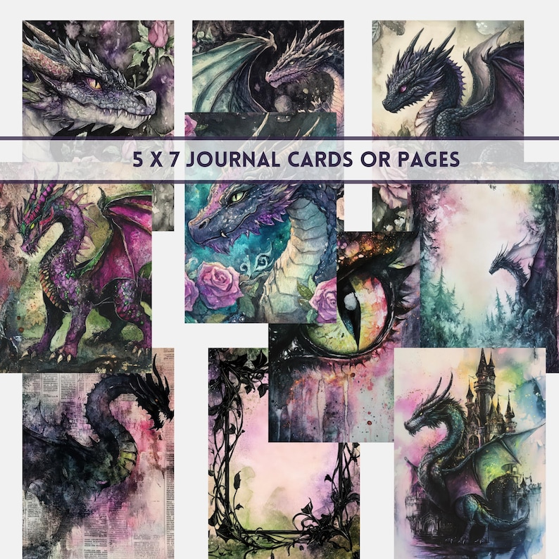 Dragon Junk Journal Kit Printable - Fantasy Collage Printable - Digital ...