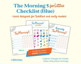 The Morning 5 for Littles - Modèle de liste de contrôle modifiable - Bleu