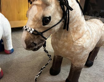 Handmade rope halter and lead rope for mini Lemieux toy horses