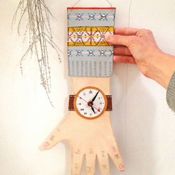 OOAK -- Ralph -- Hand painted wooden clock with fair isle sweater