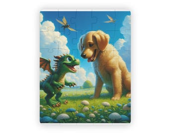 Kinderpuzzle 30 Teile - Kleiner Drache mit einem Welpen, lustiges Puzzle-Spiel für Kinder, Lernspielzeug, Geburtstagsgeschenk für Kinder, kinderfreundlich
