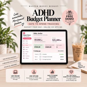 ADHD Budget Planner App, Paycheck & Monthly Budget Tracker, Online + Offline
