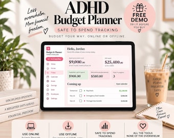 ADHD Budget Planner App, Paycheck & Monthly Budget Tracker, Online + Offline