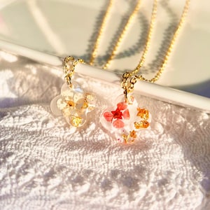 Real Forget Me Not Resin Necklace: Minimalist Floral Jewelry
