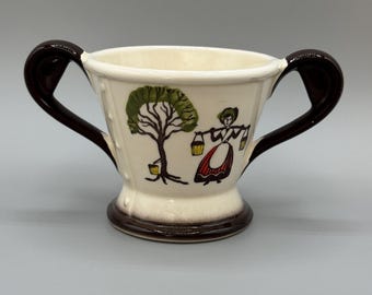 Base de azucarero Metlox Poppytrail Homestead Provincial vintage con borde marrón y recolector de savia, sin craquelado.