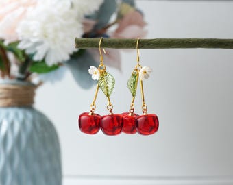 Handmade Resin Cherry Drop Earrings | Fruit | Summer | Red | Playful & Elegant | Lightweight Jewel | Gift For Her