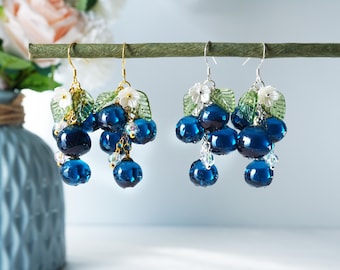 Handmade Resin BlueBerry Drop Earrings | Fruit-Inspired Jewelry | Unique | Elegant | Cute and Fresh | Nature Lover’s Unique Gift Idea