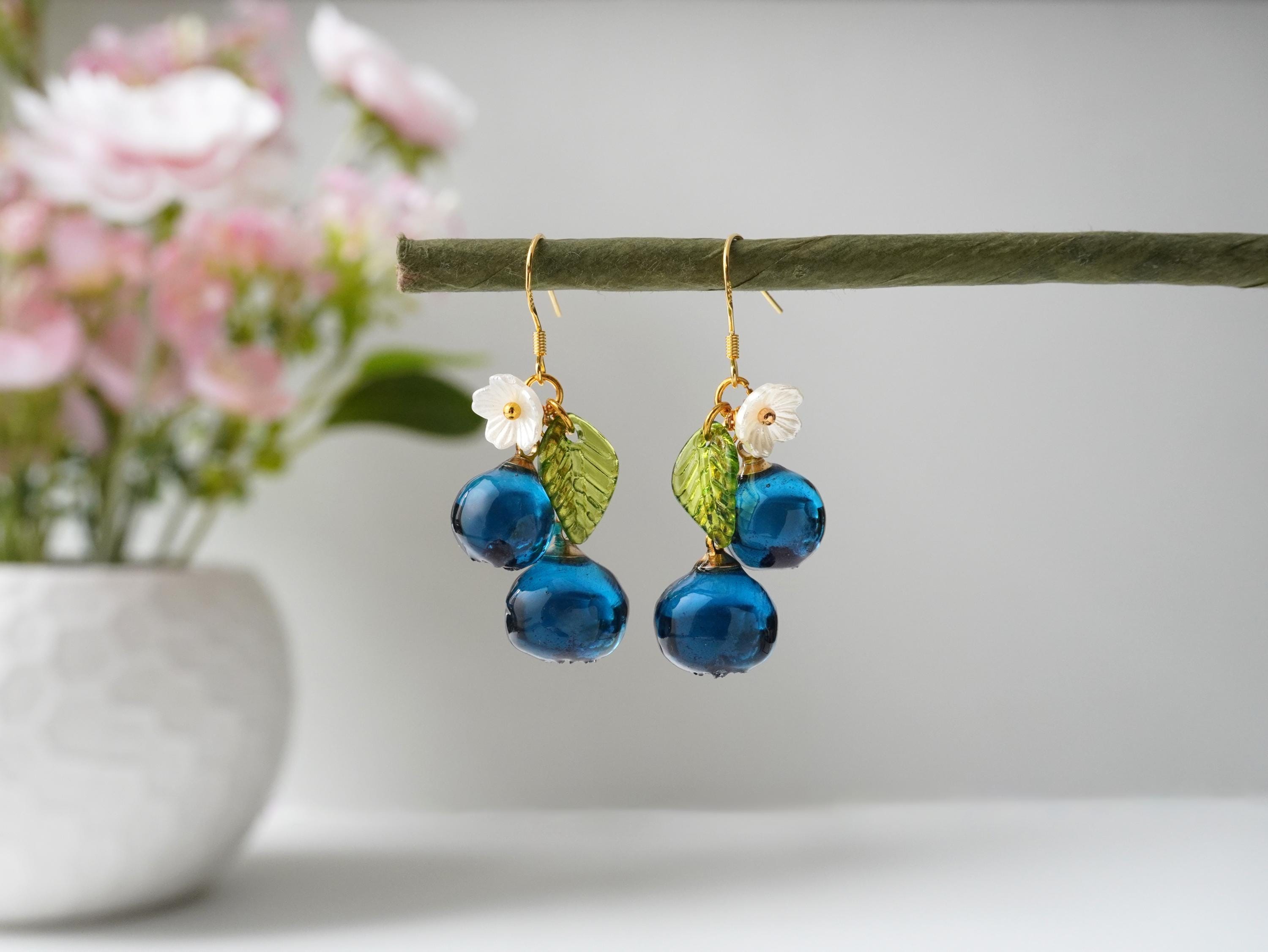 Handmade Blueberry Resin Drop Earrings | Real Fruit-Inspired Design | Nature Jewelry | Cute Dangle Earrings | Fun Gift for Her