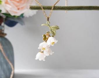 Handmade Resin Lily of the Valley Necklace: Nature-Inspired Floral Pendant