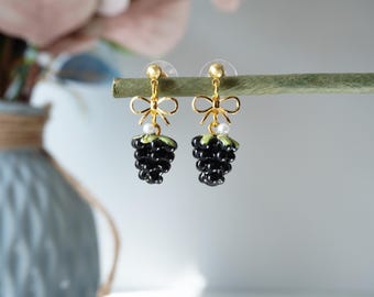 Handmade Blackberry Drop Earrings | Fruit-Inspired | Nature-Inspired | Red | Sweet| Berry Charm Jewel | Whimsical Design | Gift For Her