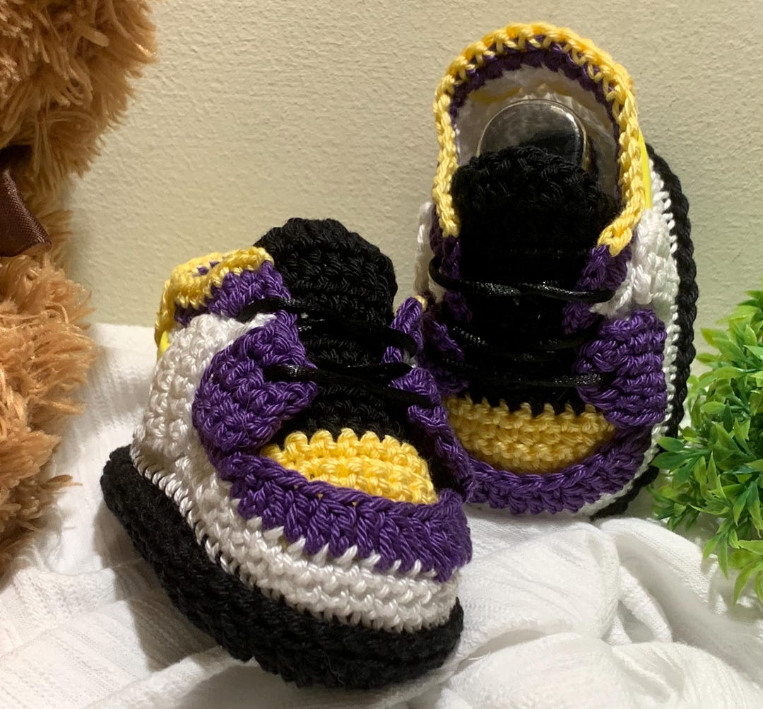 Purple Crochet Baby Sneakers, Crochet Baby Jordan Style Shoes Handmade ...