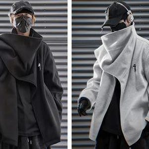 Dual Zipper Jacket ( Mens Dark Black Hoodie Large Hood