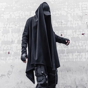 Dual Zipper Jacket ( Mens Dark Black Hoodie Large Hood