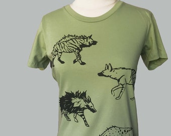 Hyena T Shirt Green Organic Unisex or Women's