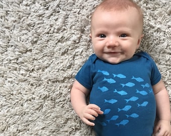 Fish Baby Bodysuit Blue Organic Cotton
