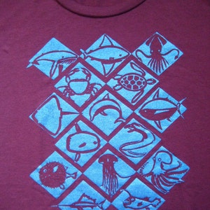 Clearance - Women's Sea Creatures T Shirt Maroon - Runs Small