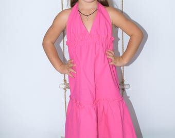 Flickklänning i bomull, lätt sommarklänning för stranden (2-5 år)