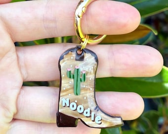 Dog Tag, Hand Painted Cowboy Pet ID Tag, Western Design, Custom Name Contact