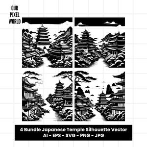 Japanese Temple Bundle SVG | Pagoda PNG | Building Vector Editable Color | Clip Art For Mug, Clothes | Silhouette Files | Png Ai Jpg Eps