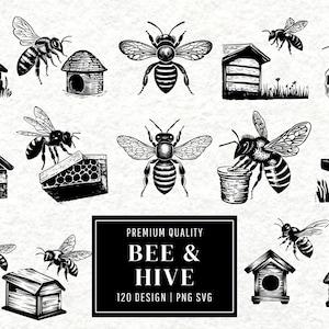 Bee Hive SVG Bundle | Beehive Clipart | Honeycomb Vector Designs | Bee Silhouette | Nature PNG SVG | Bee Hive Cut Files | Instant Download