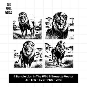Lion in the Savanna Bundle SVG | Lions PNG | Animal Vector Editable Color | Clip Art For Mugs, Clothes | Silhouette Files | Png Ai Jpg Eps
