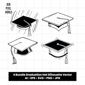 Graduation Hat Bundle SVG | Diploma Cap PNG | Graduate Vector | College Clip Art For Mugs, Clothes, etc | Silhouette Files | Png Ai Jpg Eps