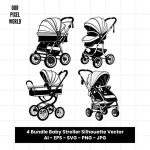 Baby Stroller Bundle SVG | Baby Carriage PNG | Baby Pram Vector Editable Color | Clip Art For Mugs, Clothes | Svg Files | Png Ai Jpg Eps