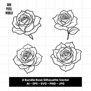 Rose Flower Bundle SVG | Rose PNG | Rose Floral Vector Editable Color | Flower Clip Art For Mugs, Clothes | Rose Svg Files | Png Ai Jpg Eps