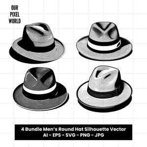 Fedora Hat Bundle SVG | Round Hat PNG | Classic Hat Vector Editable Color | Clip Art For Mugs, Clothes | Svg Files | Png Ai Jpg Eps