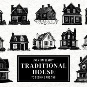 Traditional House SVG Bundle Clipart | Classic Home Vector Design | Architecture Silhouette | Heritage PNG Cut Files | Instant Download