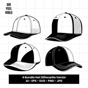 Baseball Hat Bundle SVG | Baseball Cap PNG | Caps Vector Editable Color | Clip Art For Mugs, Clothes | Silhouette Files | Png Ai Jpg Eps