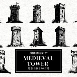 Medieval Tower SVG Bundle | Castle Tower Clipart | Historic Architecture Vector Design | Fantasy Silhouette PNG Cut Files | Instant Download