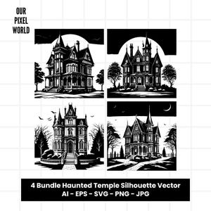 Haunted House Bundle SVG | Halloween PNG | Castle Vector Editable Color | Clip Art For Mugs, Clothes | Silhouette Svg Files | Png Ai Jpg Eps