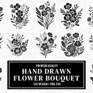 Flower Bouquet SVG Bundle | Floral Clipart | Bouquet Vector Designs | Wedding Flower Silhouette | Botanical PNG Cut Files | Instant Download