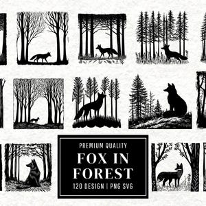 Ensemble SVG forêt de renard | Clipart renard | Dessins vectoriels d'animaux des bois | Silhouette forestière | Nature PNG SVG | Couper des fichiers | Téléchargement instantané