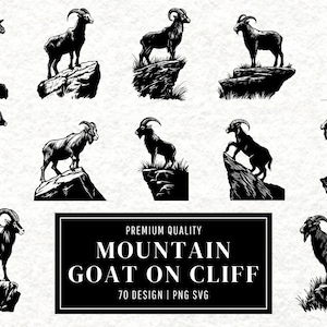 Mountain Goat SVG Bundle | Goat Clipart | Wildlife Animal Vector Designs | Mountain Silhouette | Nature PNG SVG Cut Files | Instant Download