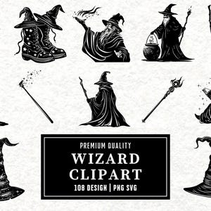 Wizard SVG Bundle | Wizard Clipart | Magic Sorcerer Vector Designs | Fantasy Character Silhouette | PNG Cut Files | Instant Download