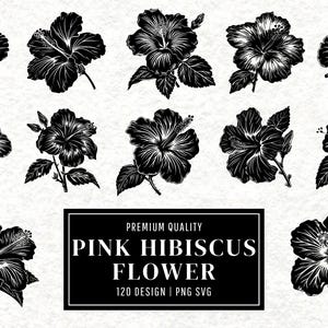 Hibiscus Flower SVG Bundle | Tropical Flower Clipart Vector Designs | Exotic Floral Silhouette | PNG Linocut Cut Files | Instant Download